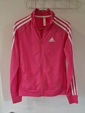 adidas Classic Hot Pink Full-Zip Track Jacket with White Stripes (Size S)